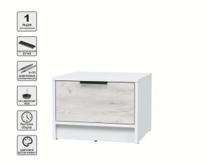 ТУМБА ПРИКРОВАТНАЯ КТ-ТК1-35 (БЕЛЫЙ ЛДСП/ ДУБ БЕЛЫЙ ЛДСП) Ш477 В348 Г451