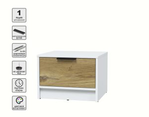 ТУМБА ПРИКРОВАТНАЯ КТ-ТК1-35 (БЕЛЫЙ ЛДСП/ ДУБ НОКС ЛДСП) Ш477 В348 Г451