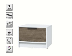 ТУМБА ПРИКРОВАТНАЯ КТ-ТК1-35 (БЕЛЫЙ ЛДСП/ ДУБ ВЕЛЛИНГТОН ЛДСП) Ш477 В348 Г451