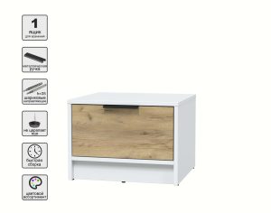 ТУМБА ПРИКРОВАТНАЯ КТ-ТК1-35 (БЕЛЫЙ ЛДСП/ ДУБ ЗОЛОТОЙ ЛДСП) Ш477 В348 Г451