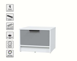 ТУМБА ПРИКРОВАТНАЯ КТ-ТК1-35 (БЕЛЫЙ ЛДСП/ СЕРЕБРО ЛДСП) Ш477 В348 Г451