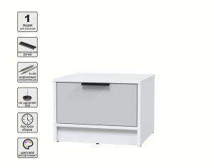 ТУМБА ПРИКРОВАТНАЯ КТ-ТК1-35 (БЕЛЫЙ ЛДСП/ СЕРЫЙ ЛДСП) Ш477 В348 Г451