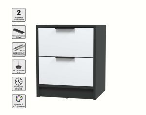 ТУМБА ПРИКРОВАТНАЯ КТ-ТК1-57 (АНТРАЦИТ ЛДСП/ БЕЛЫЙ ПЛАТИНУМ ЛДСП) Ш477 В572 Г451
