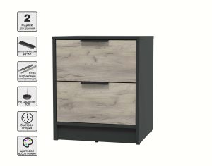 ТУМБА ПРИКРОВАТНАЯ КТ-ТК1-57 (АНТРАЦИТ ЛДСП/ ДУБ СЕРЫЙ ЛДСП) Ш477 В572 Г451