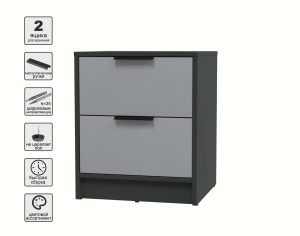 ТУМБА ПРИКРОВАТНАЯ КТ-ТК1-57 (АНТРАЦИТ ЛДСП/ СЕРЕБРО ЛДСП) Ш477 В572 Г451