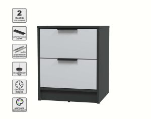 ТУМБА ПРИКРОВАТНАЯ КТ-ТК1-57 (АНТРАЦИТ ЛДСП/ СЕРЫЙ ЛДСП) Ш477 В572 Г451