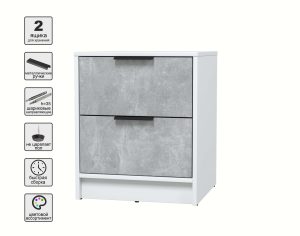 ТУМБА ПРИКРОВАТНАЯ КТ-ТК1-57 (БЕЛЫЙ ЛДСП/ БЕТОН ЛДСП) Ш477 В572 Г451