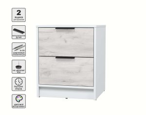 ТУМБА ПРИКРОВАТНАЯ КТ-ТК1-57 (БЕЛЫЙ ЛДСП/ ДУБ БЕЛЫЙ ЛДСП) Ш477 В572 Г451