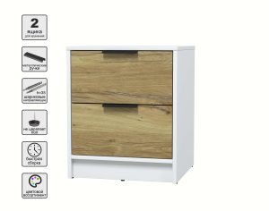 ТУМБА ПРИКРОВАТНАЯ КТ-ТК1-57 (БЕЛЫЙ ЛДСП/ ДУБ НОКС ЛДСП) Ш477 В572 Г451