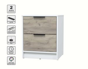 ТУМБА ПРИКРОВАТНАЯ КТ-ТК1-57 (БЕЛЫЙ ЛДСП/ ДУБ СЕРЫЙ ЛДСП) Ш477 В572 Г451