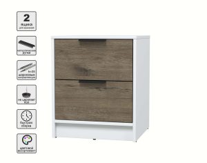 ТУМБА ПРИКРОВАТНАЯ КТ-ТК1-57 (БЕЛЫЙ ЛДСП/ ДУБ ВЕЛЛИНГТОН ЛДСП) Ш477 В572 Г451