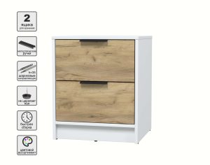 ТУМБА ПРИКРОВАТНАЯ КТ-ТК1-57 (БЕЛЫЙ ЛДСП/ ДУБ ЗОЛОТОЙ ЛДСП) Ш477 В572 Г451
