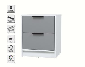 ТУМБА ПРИКРОВАТНАЯ КТ-ТК1-57 (БЕЛЫЙ ЛДСП/ СЕРЕБРО ЛДСП) Ш477 В572 Г451