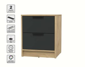 ТУМБА ПРИКРОВАТНАЯ КТ-ТК1-57 (ДУБ ЗОЛОТОЙ ЛДСП/ АНТРАЦИТ ЛДСП) Ш477 В572 Г451