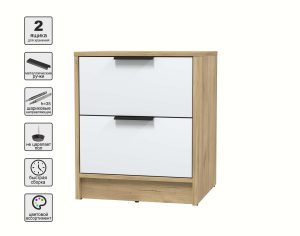 ТУМБА ПРИКРОВАТНАЯ КТ-ТК1-57 (ДУБ ЗОЛОТОЙ ЛДСП/ БЕЛЫЙ ПЛАТИНУМ ЛДСП) Ш477 В572 Г451