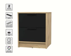 ТУМБА ПРИКРОВАТНАЯ КТ-ТК1-57 (ДУБ ЗОЛОТОЙ ЛДСП/ ЧЕРНЫЙ ЛДСП) Ш477 В572 Г451