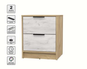 ТУМБА ПРИКРОВАТНАЯ КТ-ТК1-57 (ДУБ ЗОЛОТОЙ ЛДСП/ ДУБ БЕЛЫЙ ЛДСП) Ш477 В572 Г451