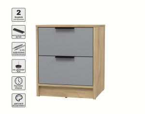 ТУМБА ПРИКРОВАТНАЯ КТ-ТК1-57 (ДУБ ЗОЛОТОЙ ЛДСП/ СЕРЕБРО ЛДСП) Ш477 В572 Г451