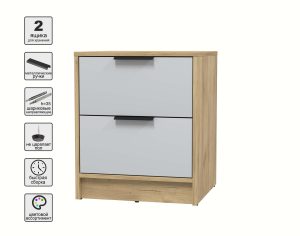 ТУМБА ПРИКРОВАТНАЯ КТ-ТК1-57 (ДУБ ЗОЛОТОЙ ЛДСП/ СЕРЫЙ ЛДСП) Ш477 В572 Г451