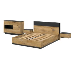 НАБОР МЕБЕЛИ ДЛЯ СПАЛЬНИ QUARTZ-15 Ш4066 В943 Г2216 (ДУБ НОКС/ ЧЕРНЫЙ)