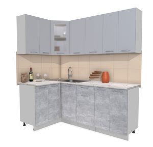 ГОТОВАЯ КУХНЯ МИЛА 1,2X2,0 (СЕРЕБРО/ БЕТОН)