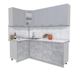 ГОТОВАЯ КУХНЯ МИЛА 1,2X2,1 (СЕРЕБРО/ БЕТОН)