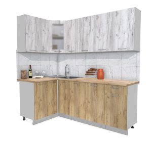 ГОТОВАЯ КУХНЯ МИЛА 1,2X2,1 (ДУБ БЕЛЫЙ/ ДУБ ЗОЛОТОЙ)