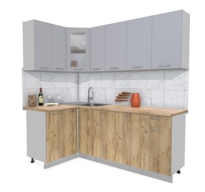 ГОТОВАЯ КУХНЯ МИЛА 1,2X2,1 (СЕРЕБРО/ ДУБ ЗОЛОТОЙ)