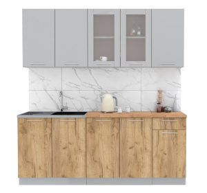 ГОТОВАЯ КУХНЯ МИЛА 2,0 (СЕРЕБРО/ ДУБ ЗОЛОТОЙ)