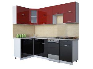 ГОТОВАЯ КУХНЯ МИЛА ГЛОСС 50-12Х24 (БОРДОВЫЙ/ ЧЕРНЫЙ)