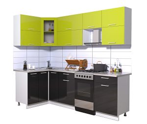 ГОТОВАЯ КУХНЯ МИЛА ГЛОСС 50-12Х24 (ЯБЛОКО/ ЧЕРНЫЙ)