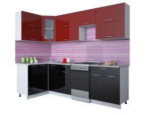 ГОТОВАЯ КУХНЯ МИЛА ГЛОСС 50-12Х26 (БОРДОВЫЙ/ ЧЕРНЫЙ)