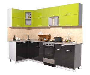ГОТОВАЯ КУХНЯ МИЛА ГЛОСС 50-12Х26 (ЯБЛОКО/ ЧЕРНЫЙ)