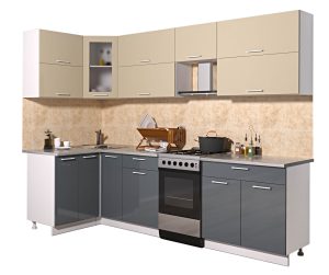 ГОТОВАЯ КУХНЯ МИЛА ГЛОСС 50-12Х27 (ВАНИЛЬ/ АСФАЛЬТ)