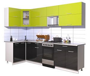 ГОТОВАЯ КУХНЯ МИЛА ГЛОСС 50-12Х27 (ЯБЛОКО/ ЧЕРНЫЙ)