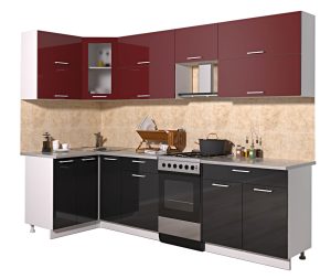 ГОТОВАЯ КУХНЯ МИЛА ГЛОСС 50-12Х27 (БОРДОВЫЙ/ ЧЕРНЫЙ)