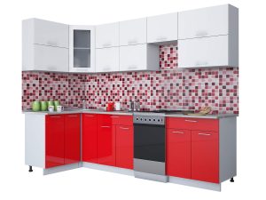 ГОТОВАЯ КУХНЯ МИЛА ГЛОСС 50-12Х28 (БЕЛЫЙ/ КРАСНЫЙ)