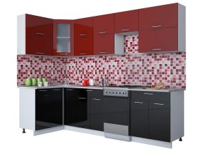 ГОТОВАЯ КУХНЯ МИЛА ГЛОСС 50-12Х28 (БОРДОВЫЙ/ ЧЕРНЫЙ)