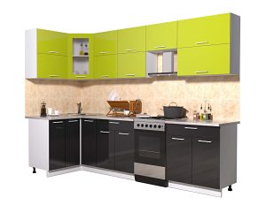 ГОТОВАЯ КУХНЯ МИЛА ГЛОСС 50-12Х28 (ЯБЛОКО/ ЧЕРНЫЙ)
