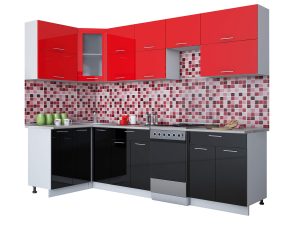 ГОТОВАЯ КУХНЯ МИЛА ГЛОСС 50-12Х28 (КРАСНЫЙ/ ЧЕРНЫЙ)