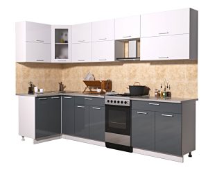 ГОТОВАЯ КУХНЯ МИЛА ГЛОСС 50-12Х29 (БЕЛЫЙ/ АСФАЛЬТ)