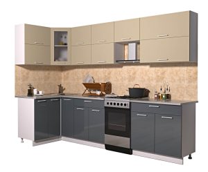 ГОТОВАЯ КУХНЯ МИЛА ГЛОСС 50-12Х29 (ВАНИЛЬ/ АСФАЛЬТ)