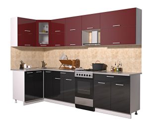 ГОТОВАЯ КУХНЯ МИЛА ГЛОСС 50-12Х29 (БОРДОВЫЙ/ ЧЕРНЫЙ)