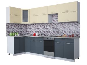 ГОТОВАЯ КУХНЯ МИЛА ГЛОСС 50-12Х30 (ВАНИЛЬ/ АСФАЛЬТ)
