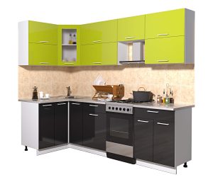 ГОТОВАЯ КУХНЯ МИЛА ГЛОСС 50-12Х25 (ЯБЛОКО/ ЧЕРНЫЙ)