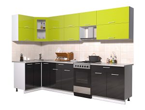 ГОТОВАЯ КУХНЯ МИЛА ГЛОСС 50-12Х30 (ЯБЛОКО/ ЧЕРНЫЙ)