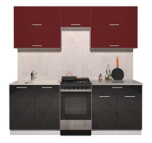 ГОТОВАЯ КУХНЯ ГЛОСС 50-21 (БОРДОВЫЙ/ ЧЕРНЫЙ)