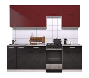 ГОТОВАЯ КУХНЯ ГЛОСС 50-23 (БОРДОВЫЙ/ ЧЕРНЫЙ)