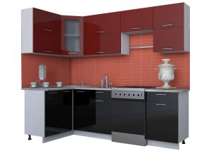 ГОТОВАЯ КУХНЯ МИЛА ГЛОСС 60-12Х25 (БОРДОВЫЙ/ ЧЕРНЫЙ)