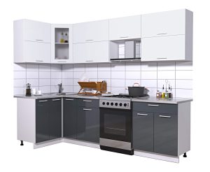 ГОТОВАЯ КУХНЯ МИЛА ГЛОСС 60-12Х27 (БЕЛЫЙ/ АСФАЛЬТ)